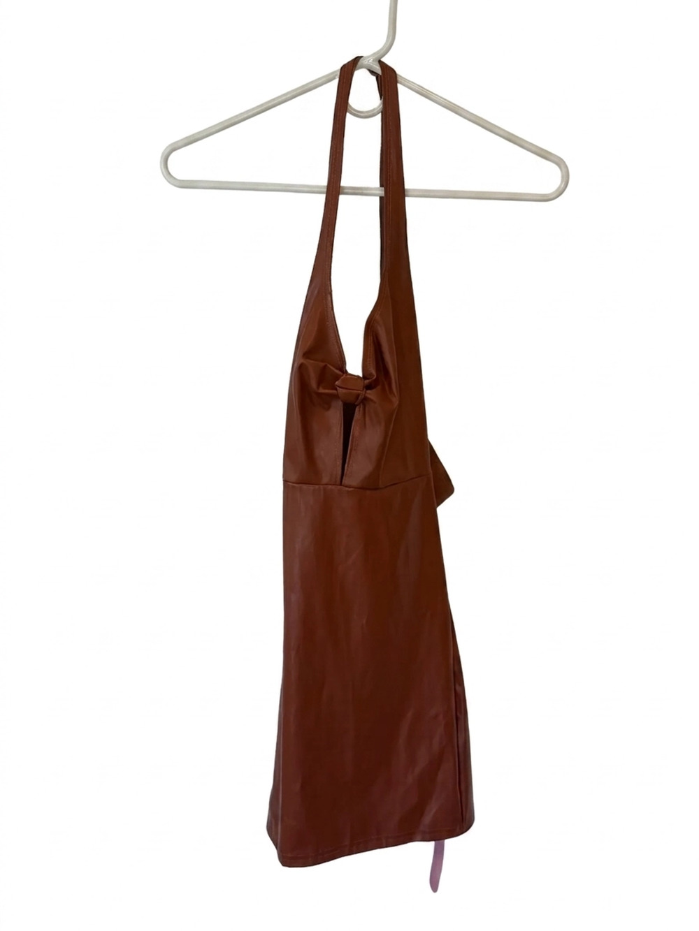 Rosedress Halter Mini Dress | Brown | Size S | Y2K Faux Leather